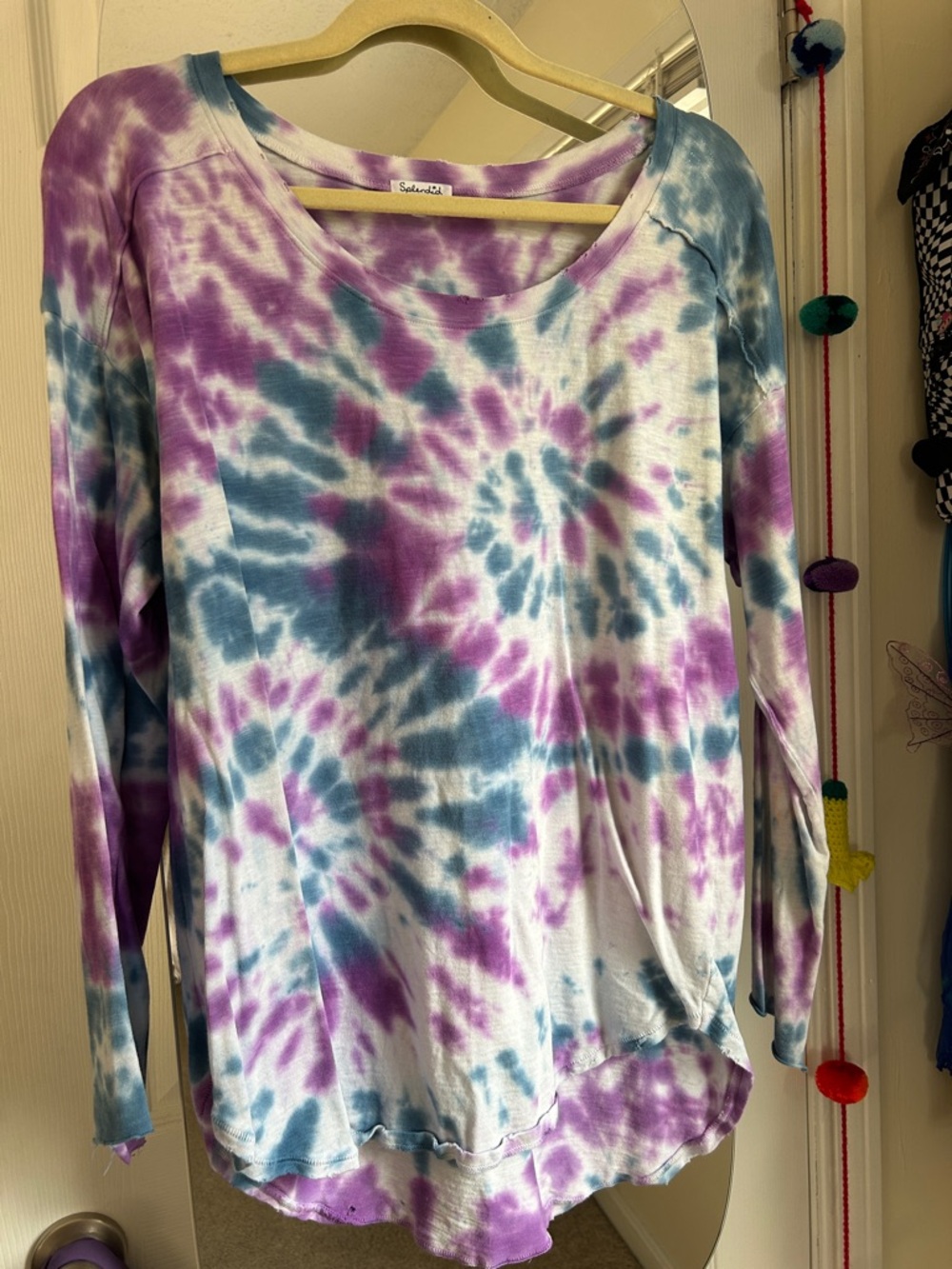 Splendid Purple & Blue Tie-Dye Long Sleeve Scoop Neck Top